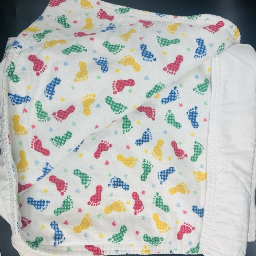 VTG Cross Stitch Baby Quilt Completed Crib Blanket Baby Animals 